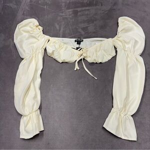 PrettyLittleThing woven cinched Cream Puff long Sleeve Blouse bralette women’s 6